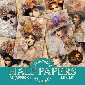 Victorian Lady Ephemera Collage Printable Junk Journal Half Papers