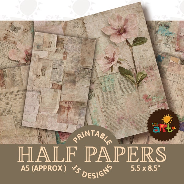 Ephemera Scrap Collage Background Printable Junk Journal Half Paper Scrapbook Art Craft Creative Papercraft Book Decoupage Jewelry Digi Kit