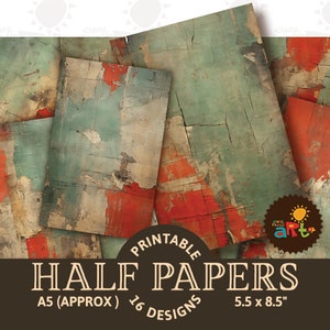 Grunge Background Decorative Paper Collage Printable Junk Journal Half Papers, Scrapbook Resource, Book Page, Art Crafts, Card, Decoupage