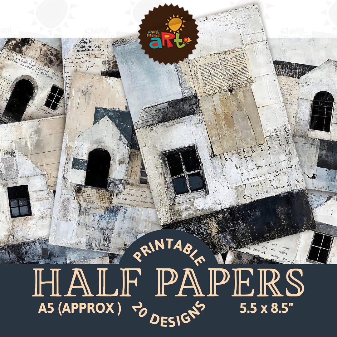 Mixed Media Abstract House Collage Printable Junk Journal Half Paper ...