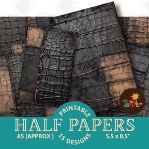 Tweekleurig leer met zwaar nerf papier collage afdrukbare rommeljournaal half papier, plakboekvoorraad, ambacht, kaarten en boekgebruik