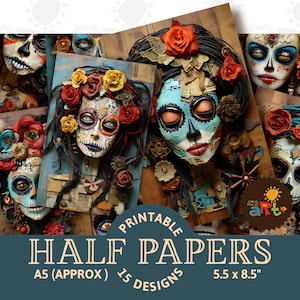 Giorno dei morti, Dia de los Muertos, La Catrina Assembled Scrap Collage Stampabile Junk Journal Mezze carte, Risorsa per album, Kit digitale