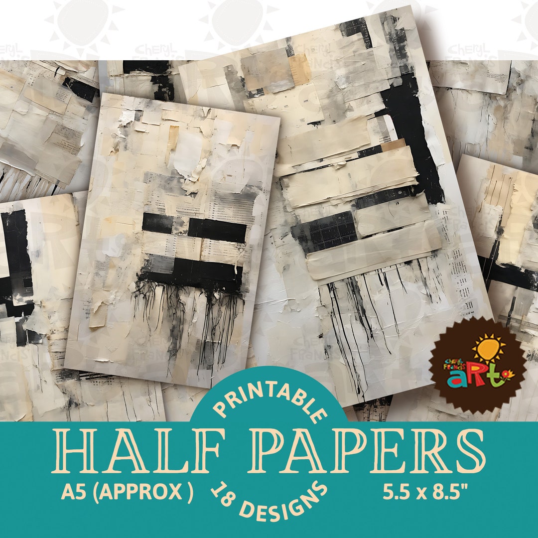Black and White Scrap Collage Printable Junk Journal Half Papers