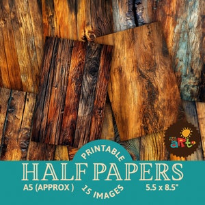 15 donker gebeitste houten delen, planken, afdrukbare half papier voor ongewenste dagboeken