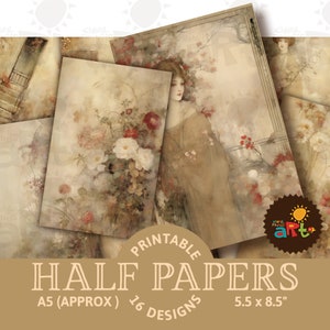 Vintage Garden with Lady Paper Collage Printable Junk Journal Half Papers, Scrapbook Resource, Book Page, Art Crafts, Card, Decoupage