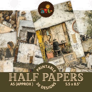 Openluchtmarktscène Festival Kunstenaar Leverancier Afdrukbare ongewenste tijdschrift Half papier Ephemera Plakboek Kit Boekpagina-achtergrond Decoupage ambacht
