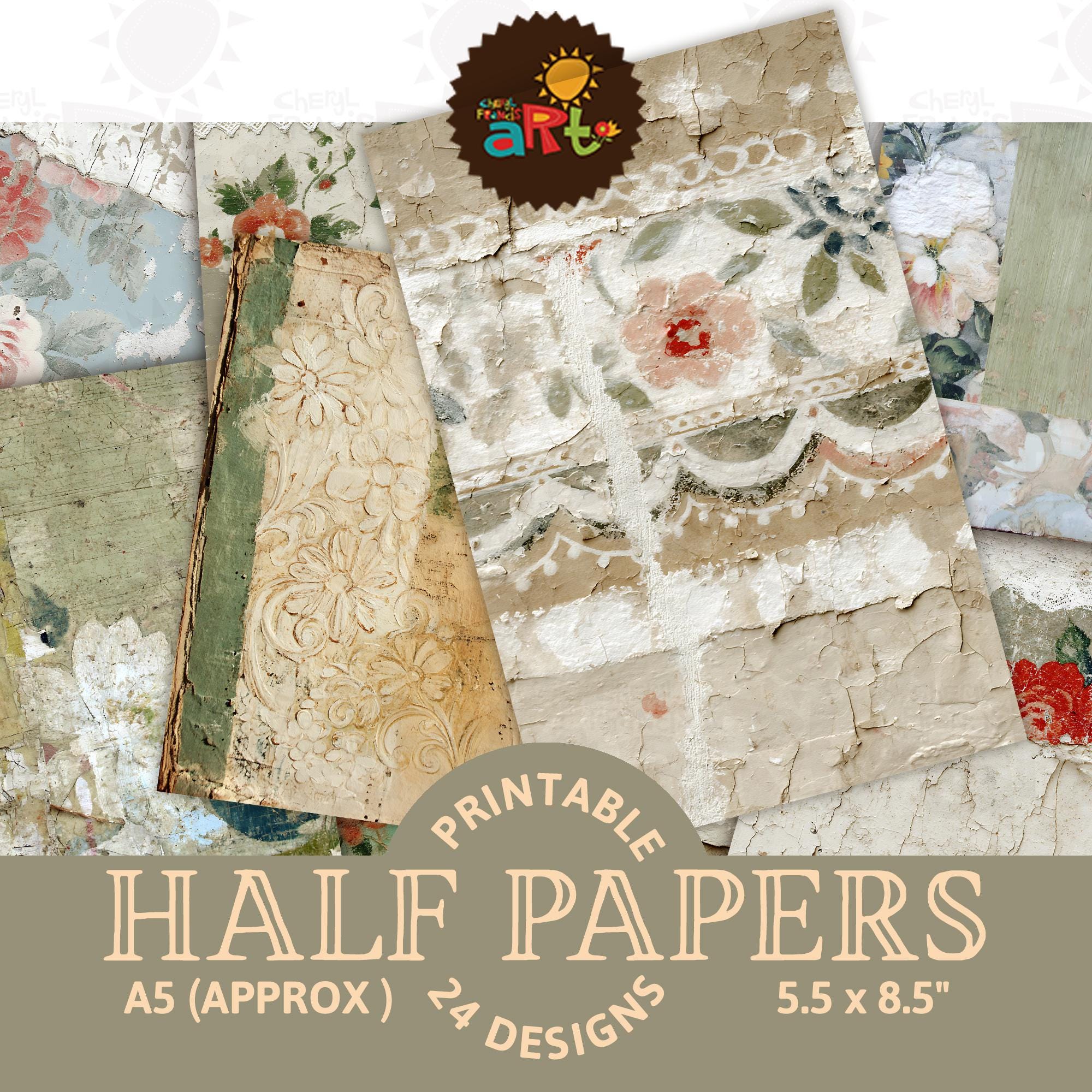 Shabby Grunge Floral Collage Part A Printable Junk Journal Half Papers Scrapbook Resource Background Digital Cards Craft Book Display Art
