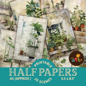 Plantas de interior 20 hojas imprimibles de diario basura Recurso de álbum de recortes Collage de recortes Fondo de tarjeta Libro Uso comercial