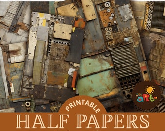Metaalpapier textielschroot rustieke collage afdrukbare ongewenste dagboek halve papers voor het maken van boeken, knutselen, kaarten en scrapbooking Digitale kit