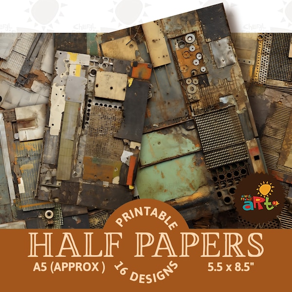 Metal Paper Textile Scrap Rustic Collage Printable Junk Journal Half Papers for Book Making, Crafting, Cards and Scrapbooking Digital Kit