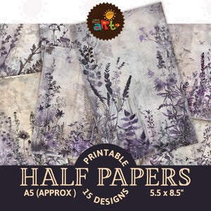 Jardin violet floral en détresse éphémères indésirable journal demi-papier fond imprimable pour scrapbooking artisanat carte livre découpage usage commercial