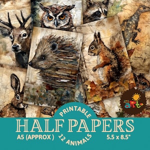 Woodland Forest Animals Imprimível Junk Journal Metade de papéis