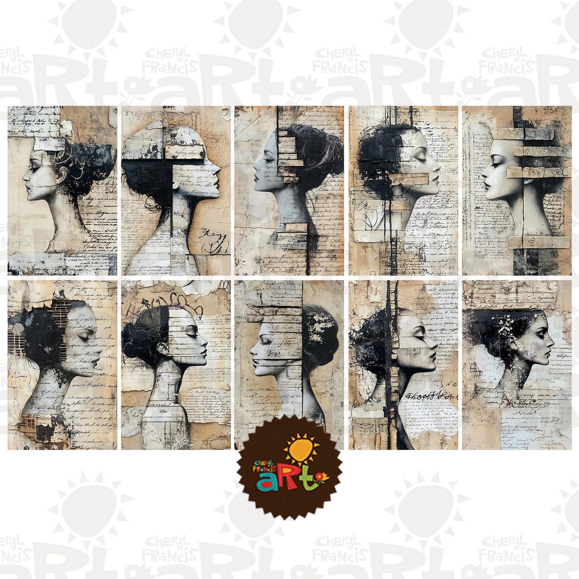 Profile Girl Collage With Handwriting Printable Junk Journal Page Empty ...