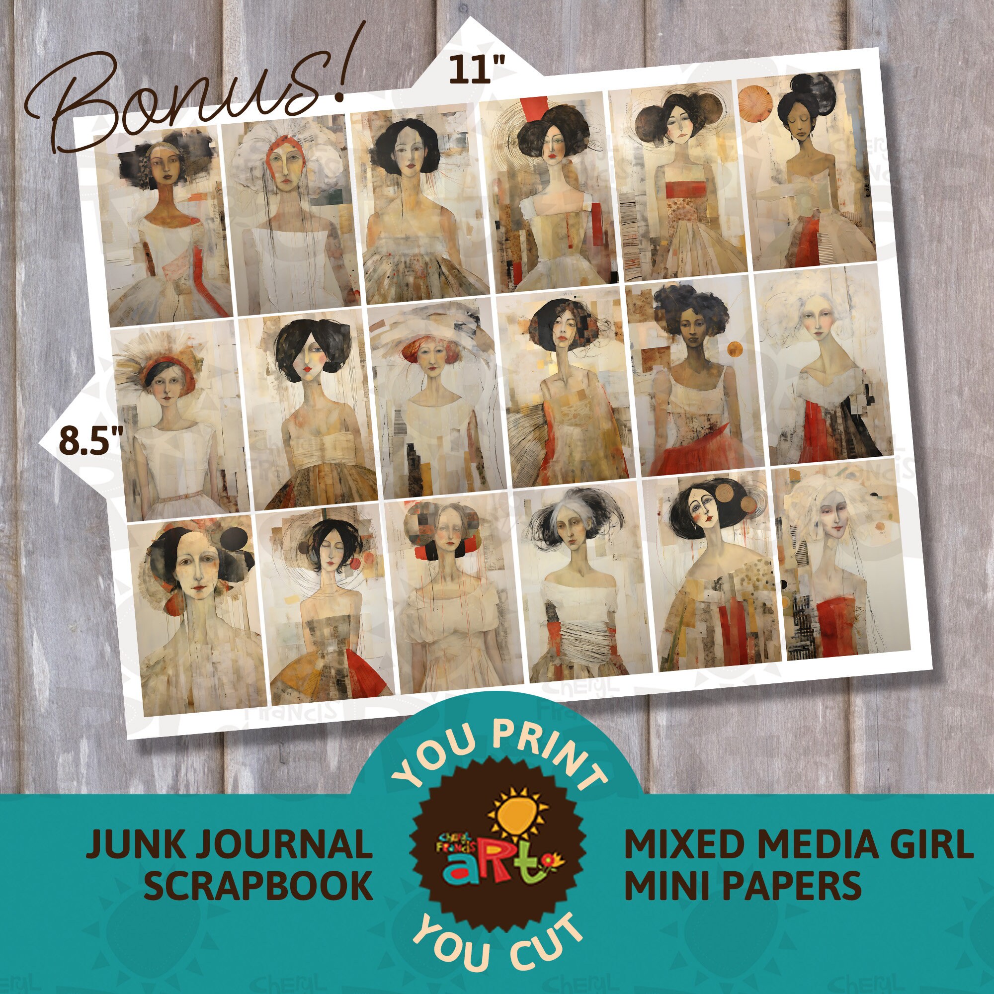 Mixed Media Women Collage Printable Junk Journal Half Papers, Scrapbook ...