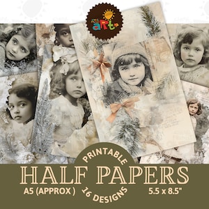 Portrait de jeune fille douce sur fond de vacances collage Noël éphémère Journal imprimable indésirable demi-papier scrapbooking artisanat carte livre de découpage