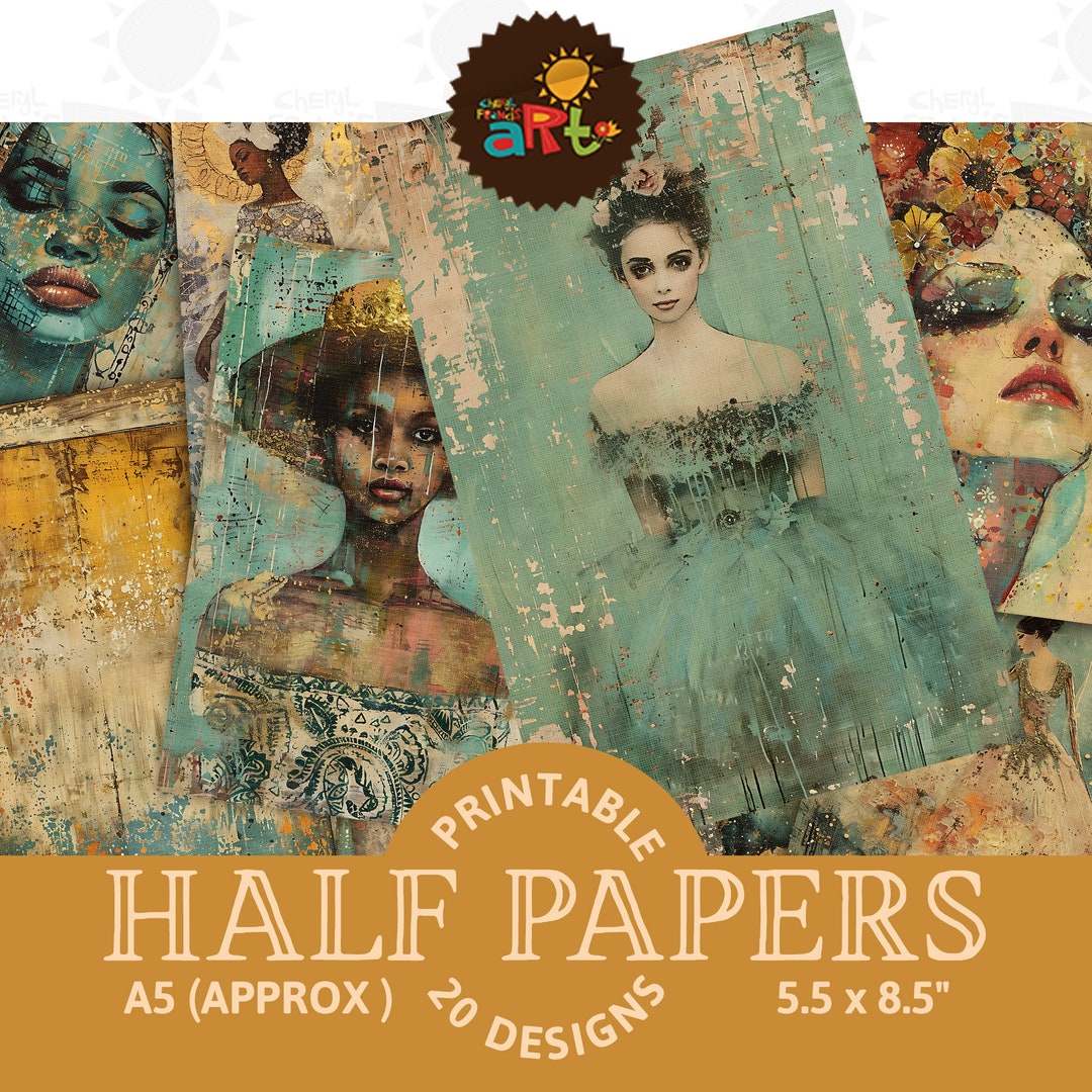 Mixed Media Pretty Pastel Portrait and Background Junk Journal Half ...