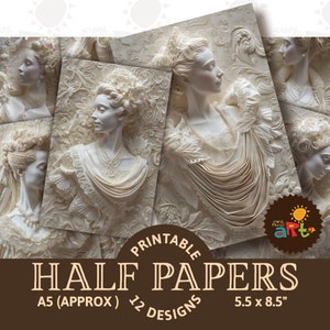 Weiß auf Weiß Schnitt Papier Cameo Printable Junk Journal halbe Seite, Collage, Scrapbook, Viktorianisch, Handwerk, Karte, Decoupage, Buchpapier, Schmuck