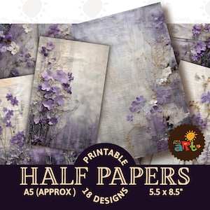 Lila Botanischer Garten druckbares Junk Journal, halbes Papier, Scrapbook, Digital Kit, Buch Seite, Hintergrund, Schmuck, Decoupage, Handwerk, Collage