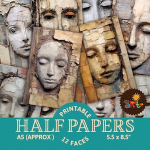 12 collages de retratos de rostros rústicos para imprimir en papel de diario basura