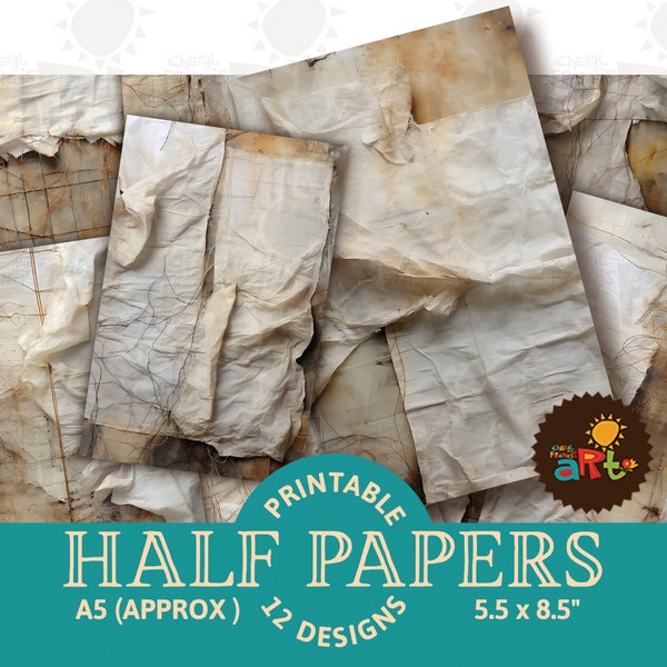 Layers of Vintage Papers Collage Printable Junk Journal Half Papers for Book Making, Crafting, Cards Digital Kit
