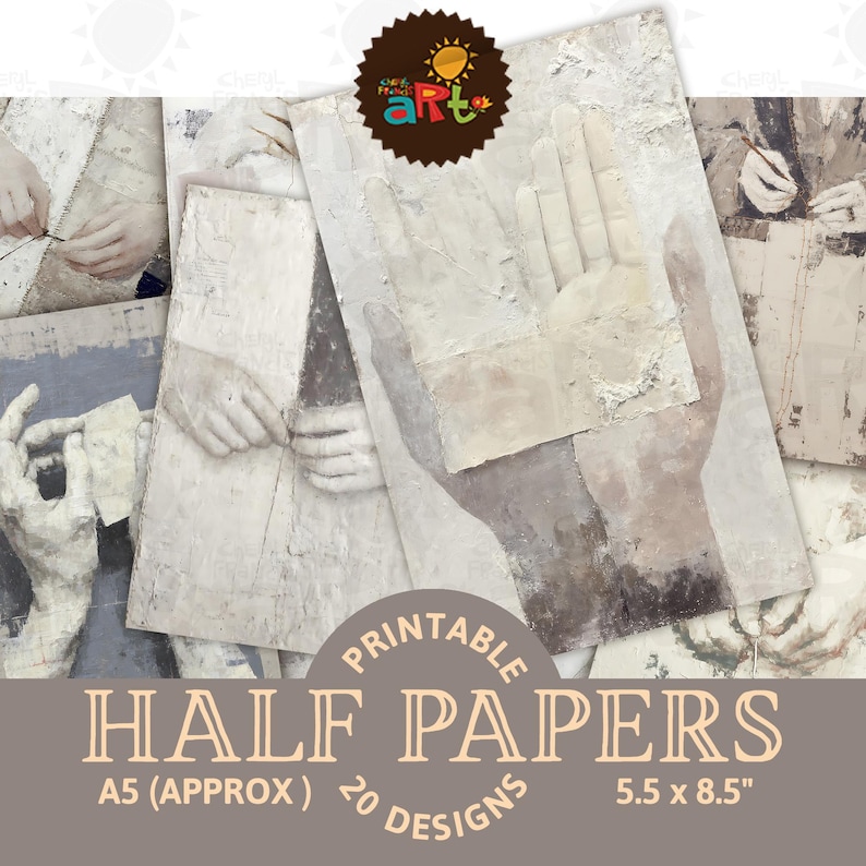 Made by Hand Artist Crafter Pale Texture Printable Junk Journal Half ...