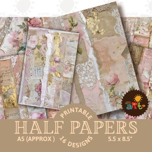 Shabby Chic Rosa Beige Gold Collage druckbares Junk Journal halb Papier, Sammelalbum, Handwerk, Karte, Serviettentechnik, Buchseite, Schmuck, kommerzielle POD