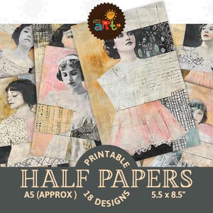 Collage dame in pastelkleuren patronen afdrukbare ongewenste dagboek half papier plakboek digitale kit fotoboekpagina achtergrond decoupage sieraden ambacht