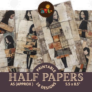 Tactile Junge Frau Portrait Rustikal Collage Printable Junk Journal Halb Papier Scrapbook Digital Kit Buch Seite Hintergrund Decoupage Craft