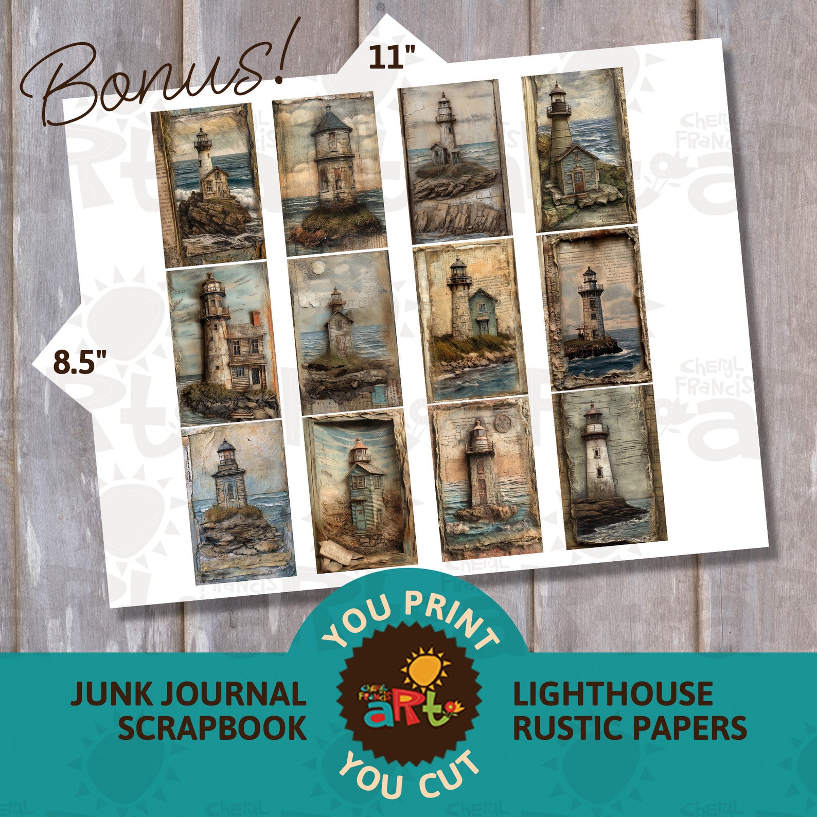 12 Mixed Media Lighthouse Paper Collage Printable Junk Journal Half ...
