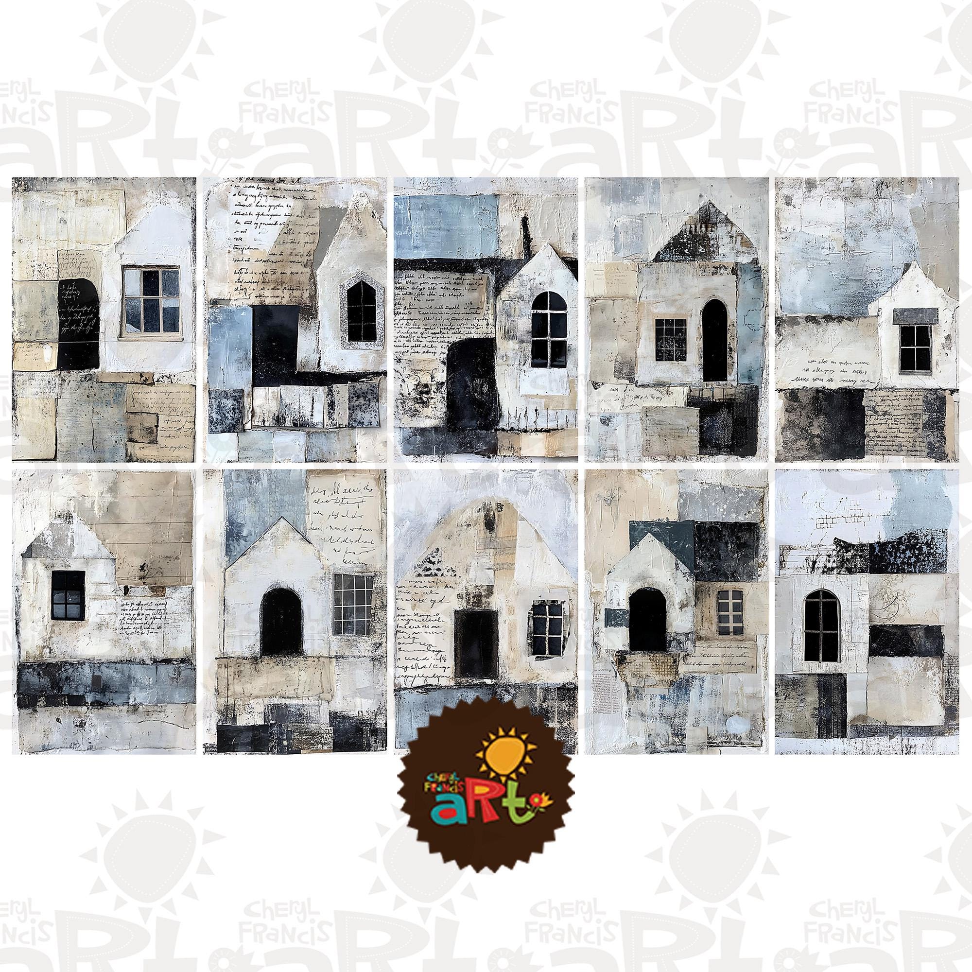 Mixed Media Abstract House Collage Printable Junk Journal Half Paper ...
