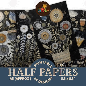 Volkskunst eigenzinnigheid kleurrijke bloementuin afdrukbare ongewenste dagboek half papier plakboek donkere achtergrond digitaal kaart boek ambachtelijke decoupage decor