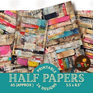 Bandes de papier colorées, collage de papier déchiré, journal imprimable pour courrier indésirable, demi-papier, création de livre, cartes et kit numérique de scrapbooking
