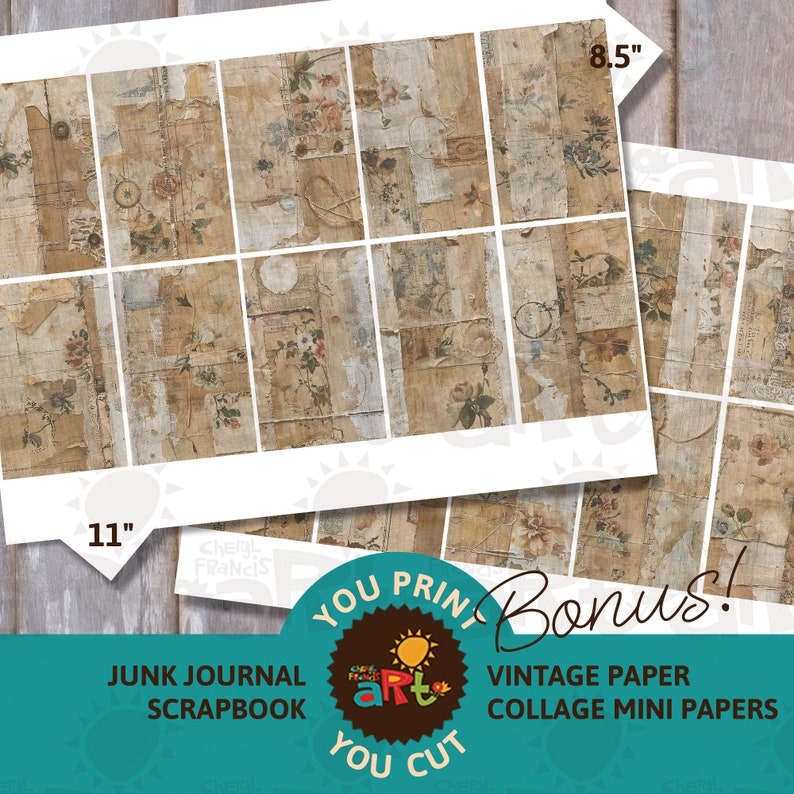 Vintage Ephemera Collage Junk Journal Half Page With Floral Accents ...