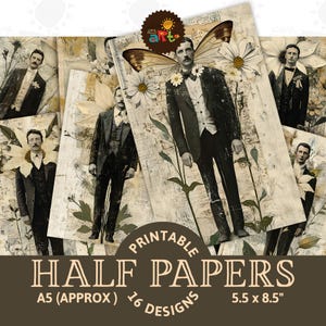 Ancien portrait d'homme avec des fleurs sur collage vintage éphémère journal indésirable imprimable demi-papier scrapbooking artisanat carte livre de découpage