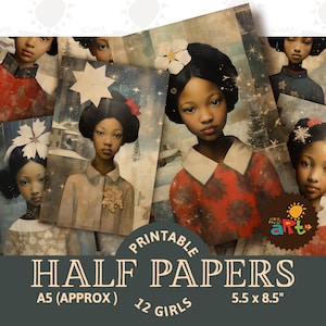 Retrato de Natal de uma linda garota, colagem para impressão, diário de lixo, papéis pela metade, página de scrapbook, cartões, artesanato, arte de livro, caprichoso, folclórico