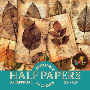 Pressed Leaves Junk Journal Mezze carte stampabili, fornitura di album di ritagli di giornale