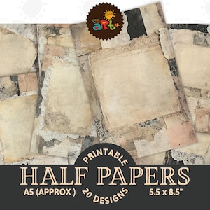 Varios recortes de papel efímero con área en blanco, diario basura, media página, imprimible, collage, álbum de recortes, kit digital, fondo de libro, manualidades, tarjetas, decoupage