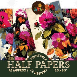 Surtido de flores bonitas en colores llamativos, imprimibles, para diarios basura, medios papeles, fondo de álbum de recortes, cortes recargados para manualidades, decoupage, collage y arte.