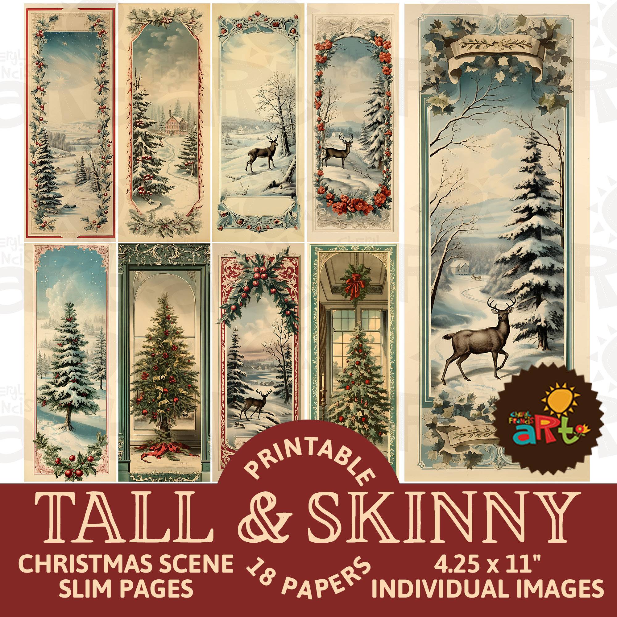classic-commercial-christmas-scenes-printable-tall-slim-junk-journal-papers-for-book-making-crafting-scrapbooking-collage-digital-kit-etsy