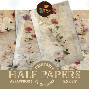 Collage de fleurs G sur un journal numérique éphémères, demi-papier, fond imprimable Scrapbooking, création de cartes, page de livre de découpage, usages variés