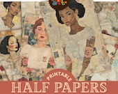 Rose Tattooed Lady Portrait Rustic Collage Printable Junk Journal Half Paper Scrapbook Digital Kit Book Page Background Decoupage Craft