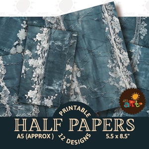 Denim and Lace Scrap Junk Journal Printable Textile Half Papers, Scrapbook Versorgung, Papercraft Art, Mixed Media, Handwerk und Buchherstellung