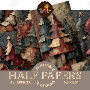 Weihnachtsbaum Formen Schwerer Stoff Urlaub Kunst druckbare Collage Junk Journal Hälfte Papiere Sammelalbum Digitales Papier Kit Kartenbuch Hintergrund