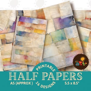 Pastelschrootcollage afdrukbare junk Journal Half Papers, mixed media, ephemera, kaarten, ambachten, handgemaakte boeken digitale download