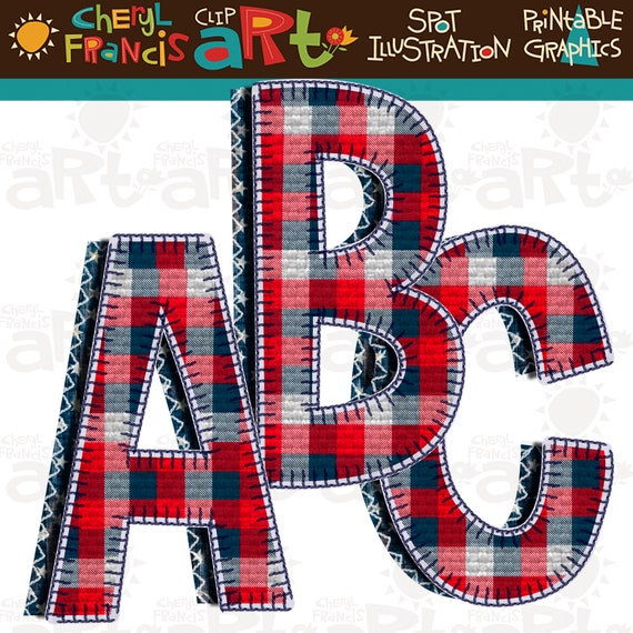 printable alphabet red white blue plaid with layered stitched etsy australia