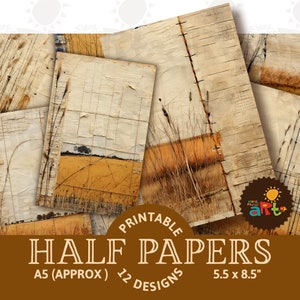 Hay Fields Scrap Junk Journal Afdrukbaar half papier van textiel, plakboekvoorraad, Papercraft Art, Mixed Media, Knutselen en boeken maken, decoupage
