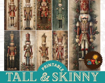 Nutcracker Christmas Collage Printable Tall Slim Junk Journal Papers for Book Making, Crafting, and Scrapbooking, Digital Paper Kit