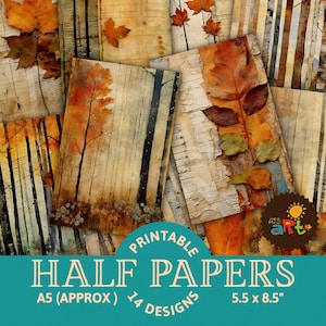 Herfstblad collage afdrukbare junk journal half papers, herfst plakboekvoorraad, kaart, hulpbronnen voor het maken van boeken