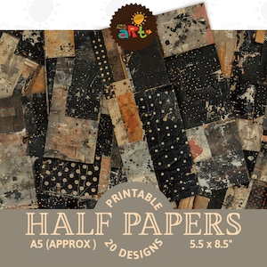 Schwarzer Scrap mit Punkten Collage Junk Journal Halbe Seite Printable Scrapbook Digital Kit Buch Hintergrund Handwerk Karte ATC Decoupage