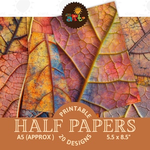Herbst Farbe Blatt Ader Printable Junk Journal Halb Papier Ephemera Scrapbook Digital Kit Buch Seite Hintergrund Decoupage Handwerk Kommerzielle Nutzung